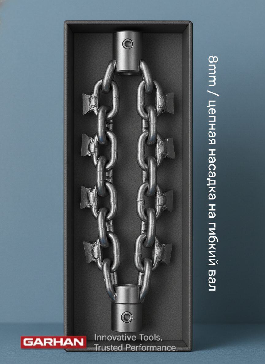 Цепная насадка на гибкий вал с шипами garhan™ corroshield steel 8мм