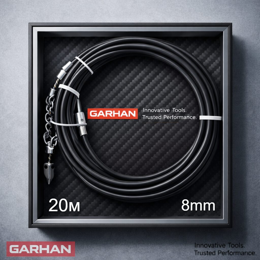 Гибкий вал, трос для прочистки канализации garhan dualsteel 8 мм — 20 м